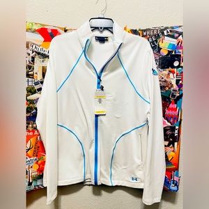 Under Armour Athletic Golf Leisure Fit Full Zip Cold Gear Jacket NWT White/Blue